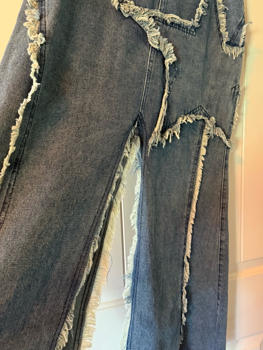 Romwe Grunge Punk Star Pattern Raw Split Thigh Denim Skirt